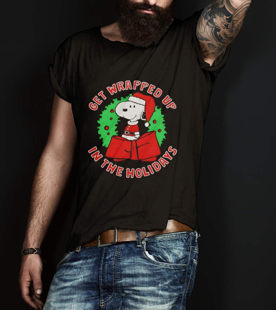 Peanuts Snoopy Get Wrapped Up In The Holidays Santa Christmas T-Shirt