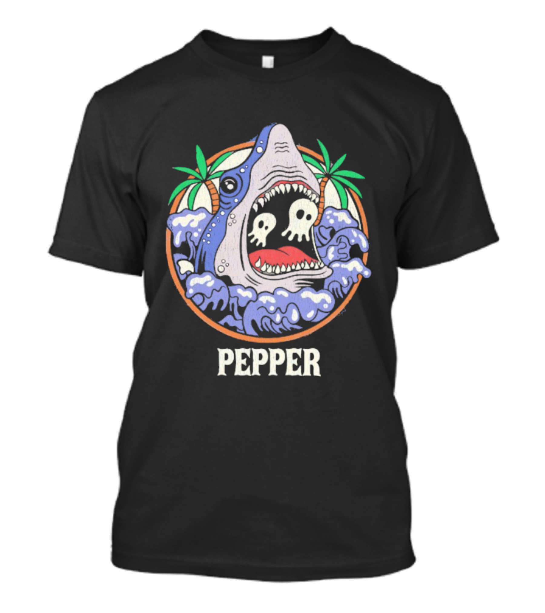 Skull-Waving Shark Attack Pepper Ocean Adventure T-Shirt