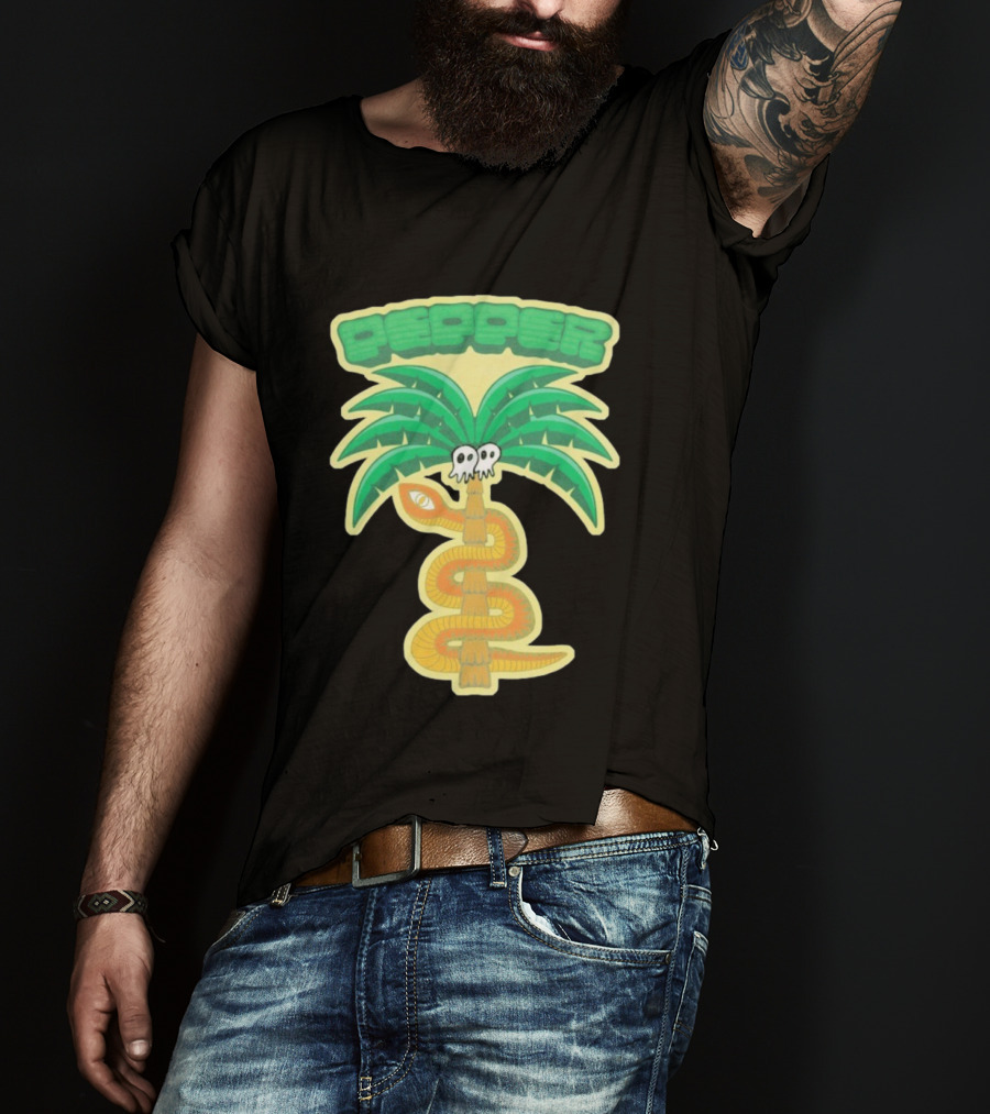 Pepper Skull Eyed Snake Wrapped Palm Tree T-Shirt