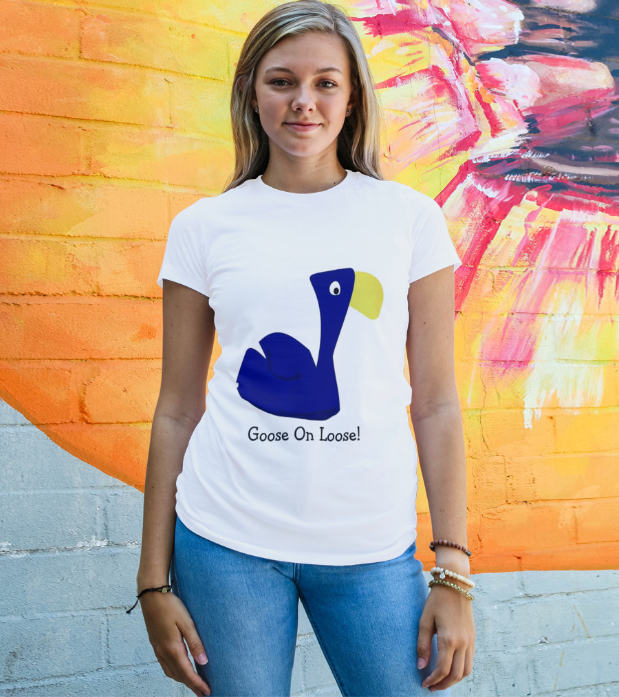 Goose On Loose Funny Blue Yellow Bird T-Shirt