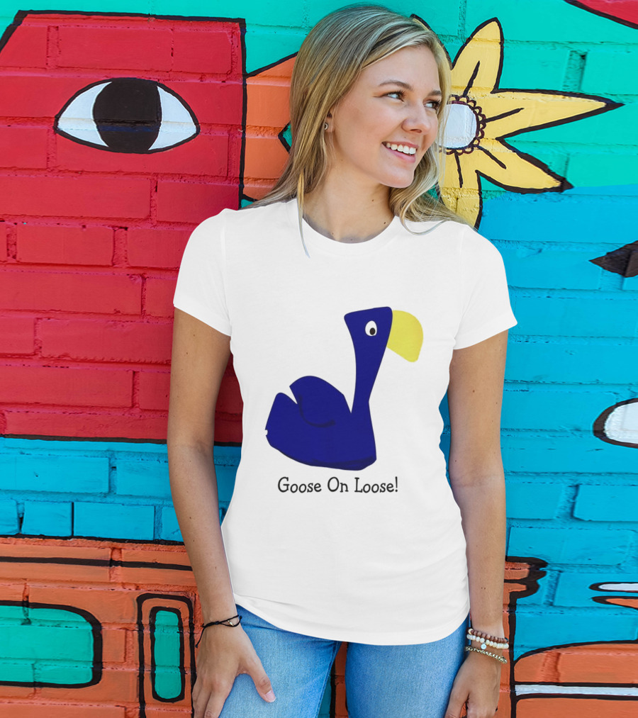 Goose On Loose Funny Blue Yellow Bird T-Shirt
