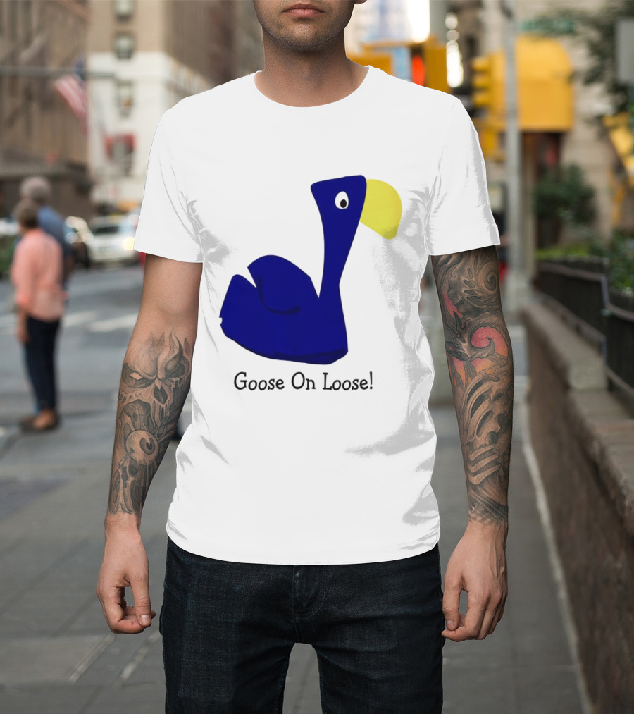 Goose On Loose Funny Blue Yellow Bird T-Shirt