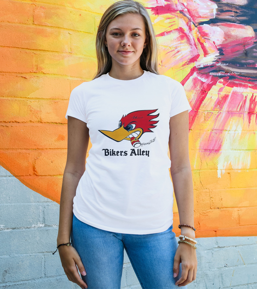 Woody Bikers Alley Cartoon Character Head With Bandana T-Shirt