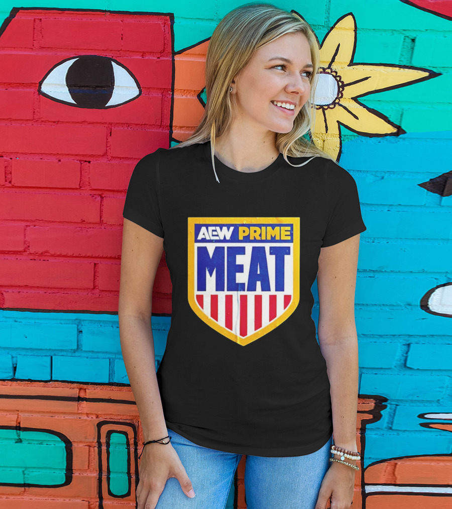 AEW Prime Meat Shield Bold Lettering And Stripes T-Shirt