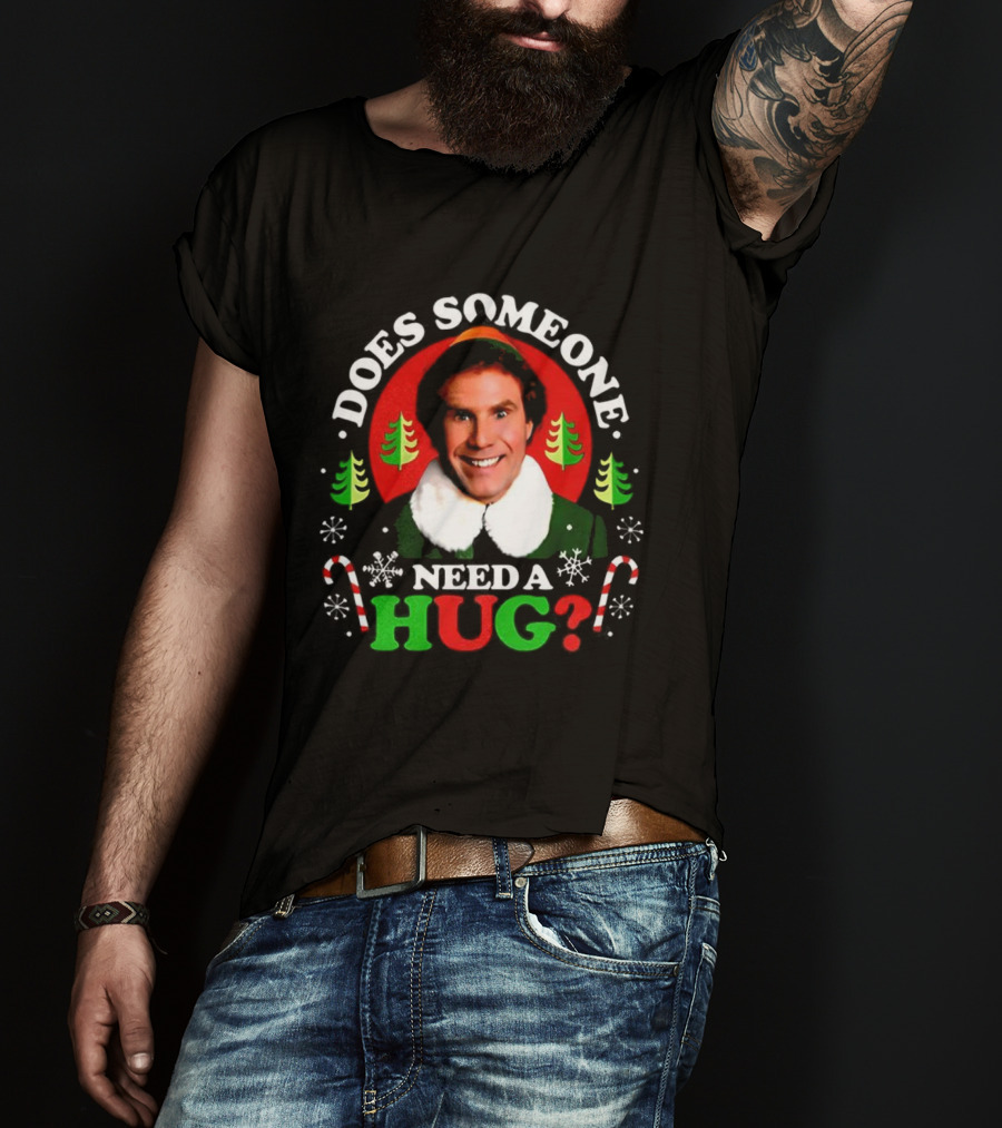 Buddy The Elf Does Someone Need A Hug Christmas Retro Candy Cane Snowflakes T-Shirt