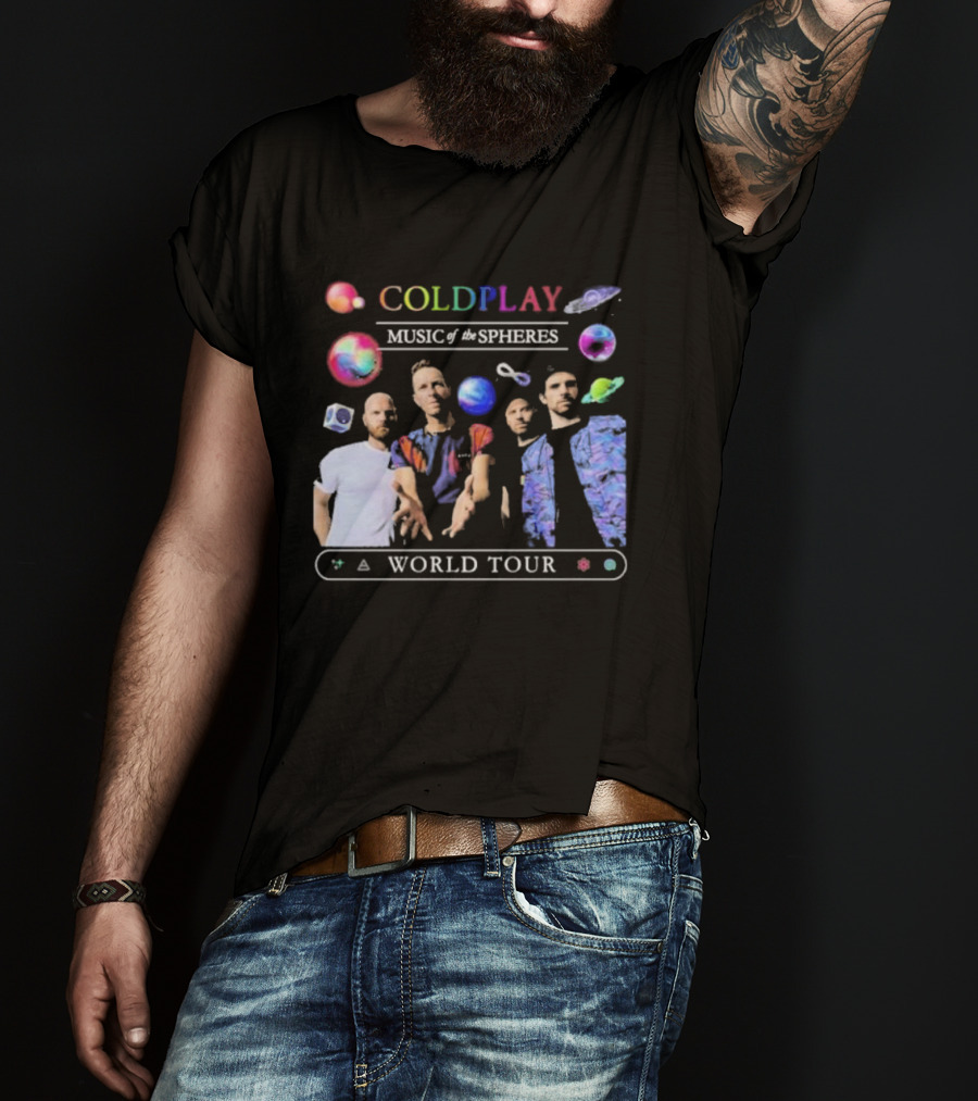 Coldplay Music Of The Spheres World Tour 2025 Band Planets Symbols T-Shirt