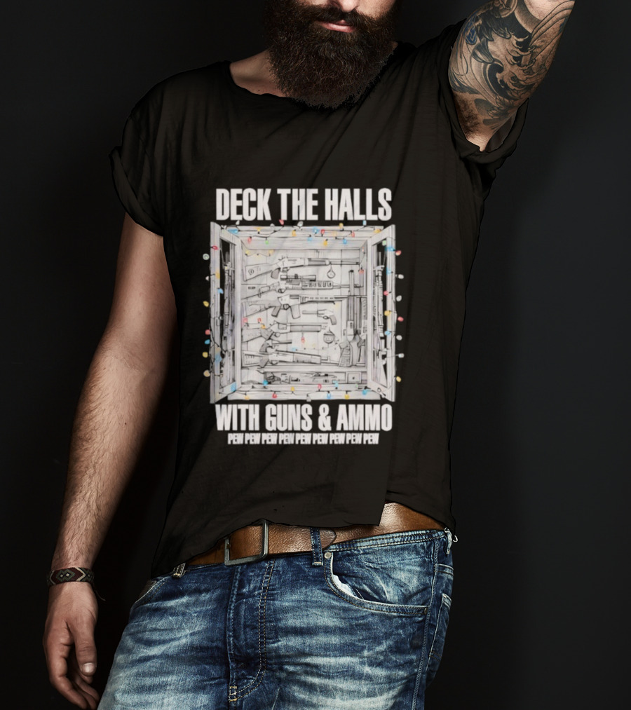Deck The Halls With Guns And Ammo Holiday Lights T-Shirt