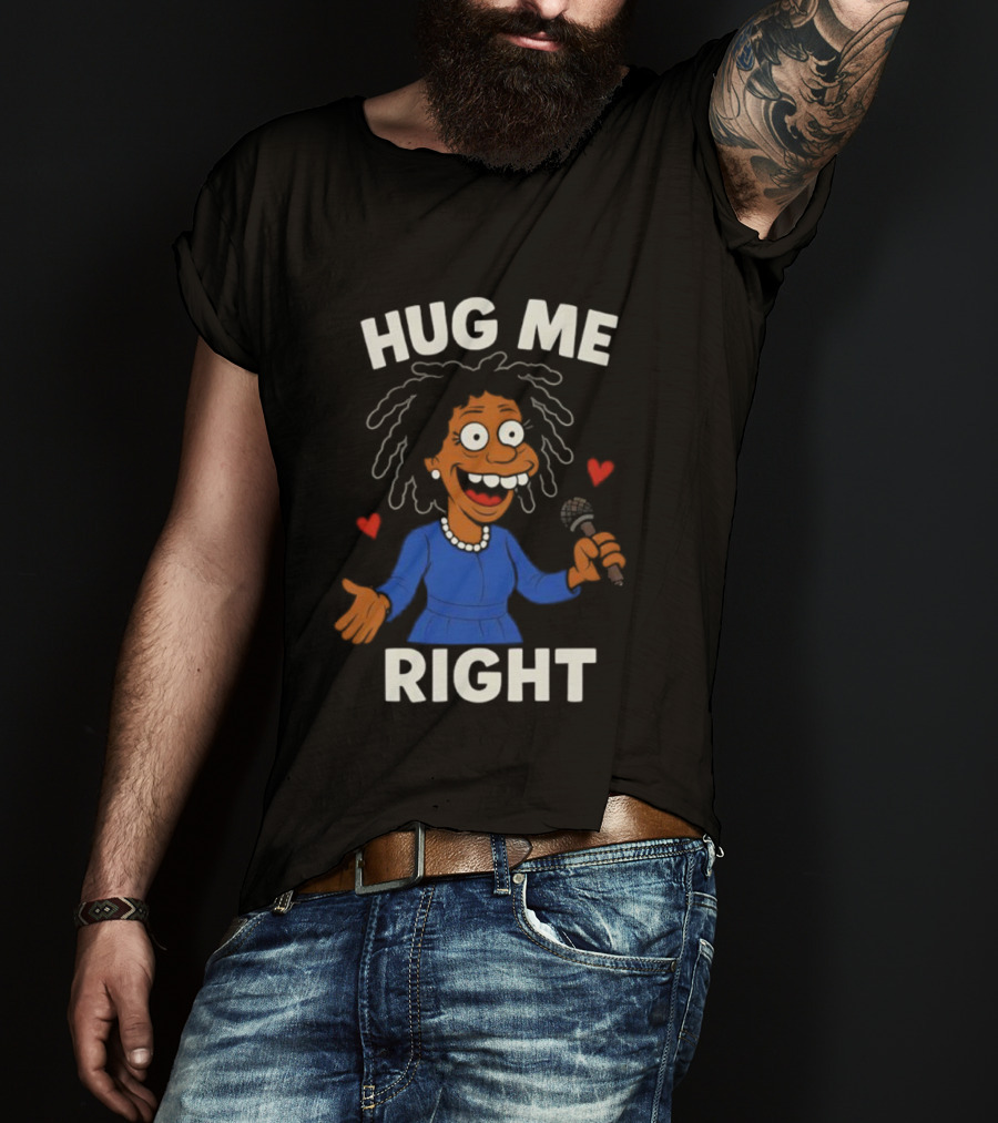 Hug Me Right Funny Cartoon Character Holding Microphone And Hearts T-Shirt