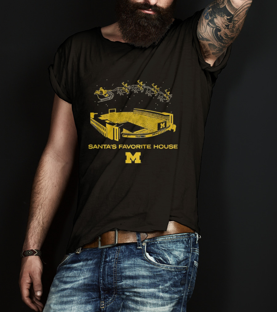 Michigan Wolverines The Big House Santa’s Favorite House Christmas T-Shirt
