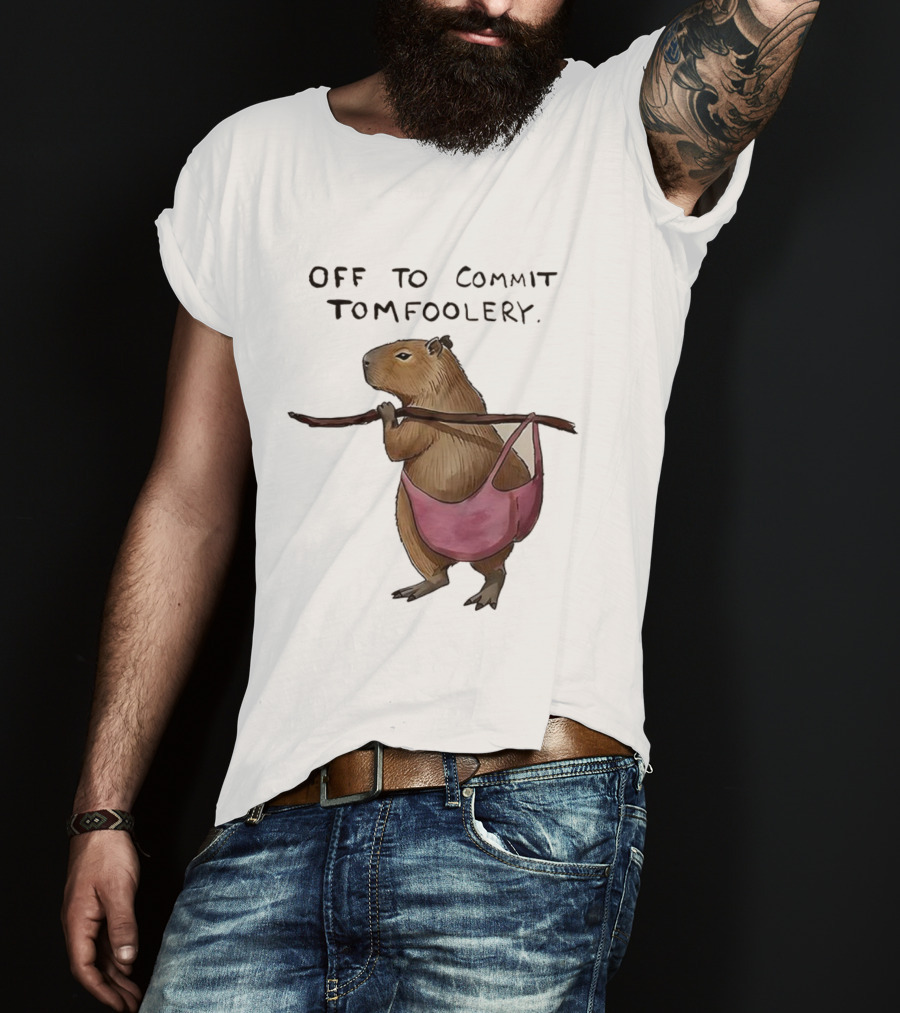 Off To Commit Tomfoolery Capybara In Pink Underwear Playful Mischief T-Shirt