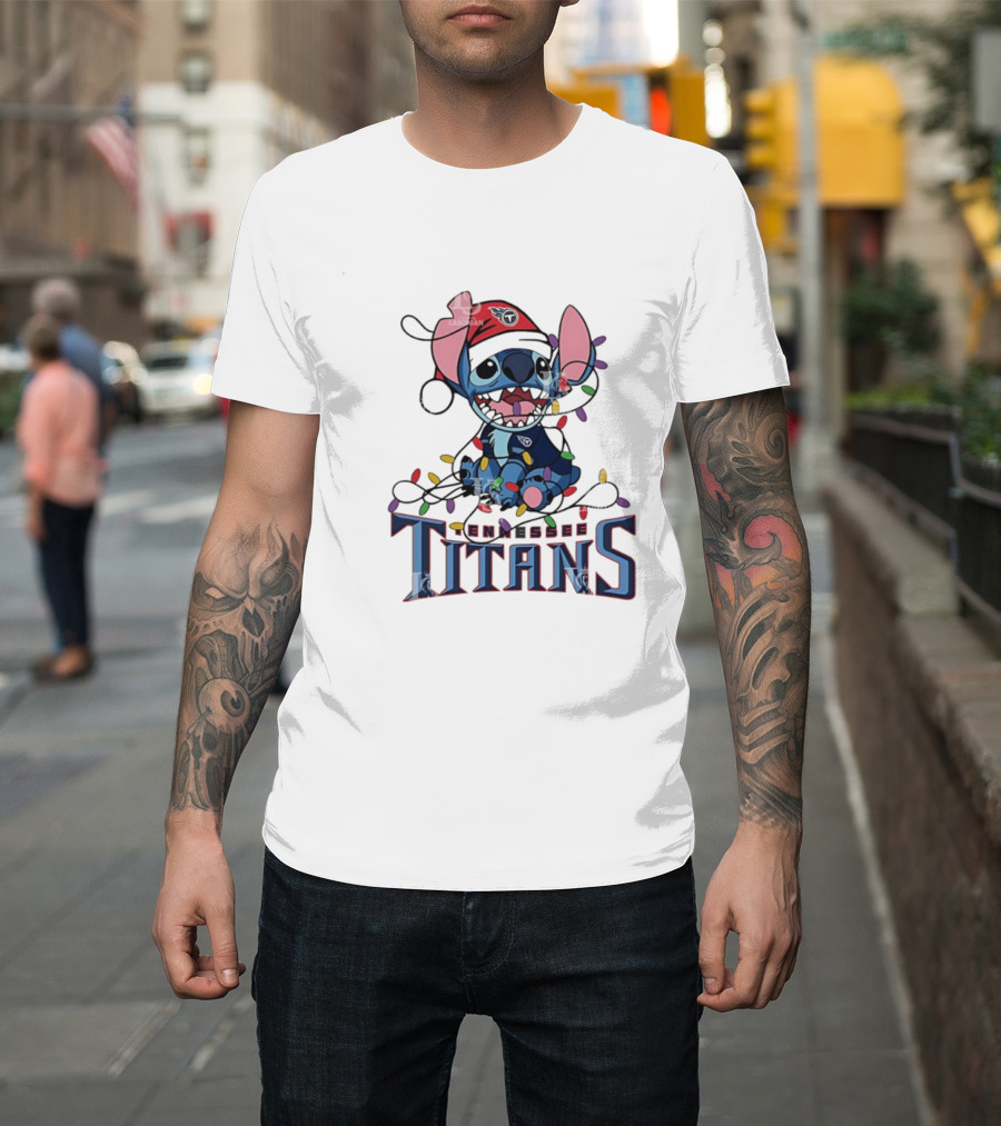 Tennessee Titans Stitch Christmas Lights Ornament T-Shirt