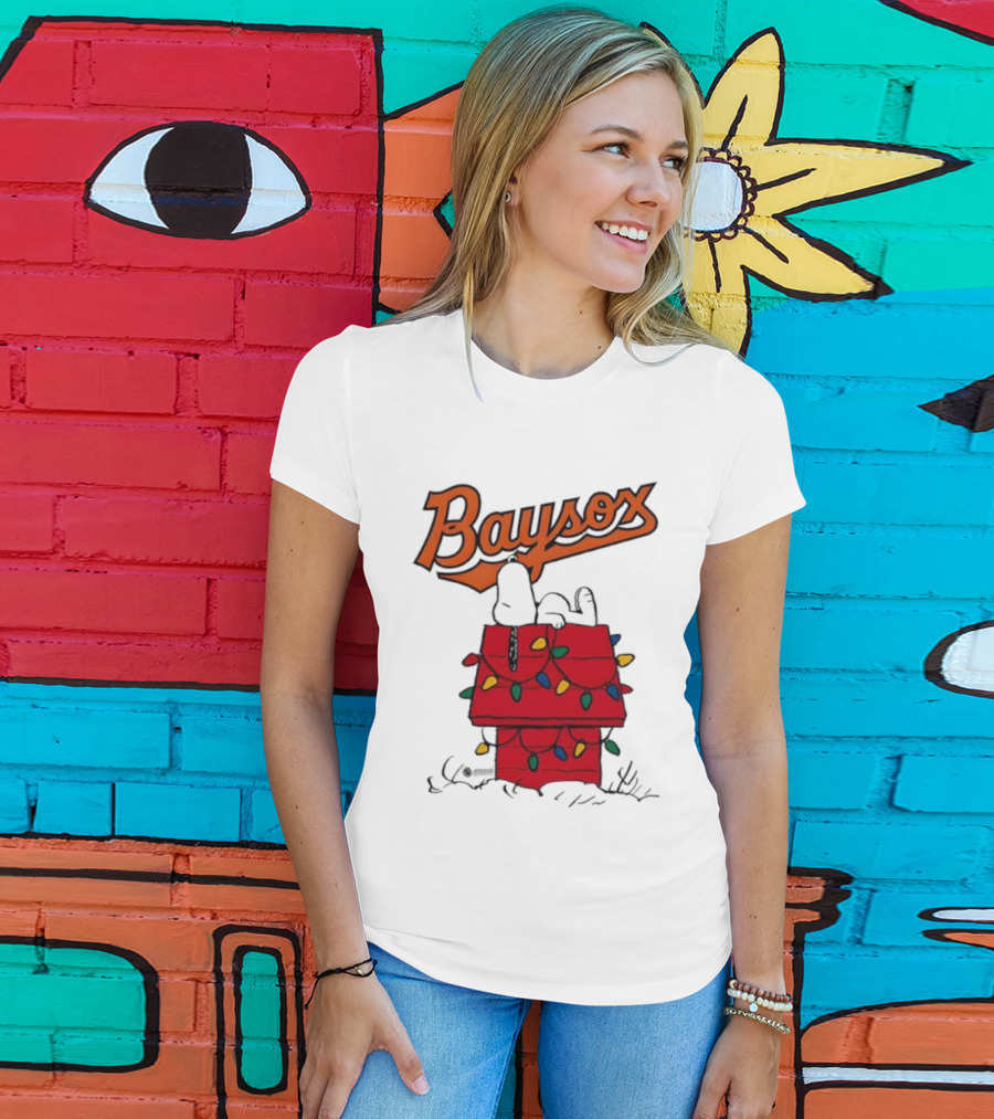Baysox Snoopy Holiday Christmas Lights Doghouse T-Shirt