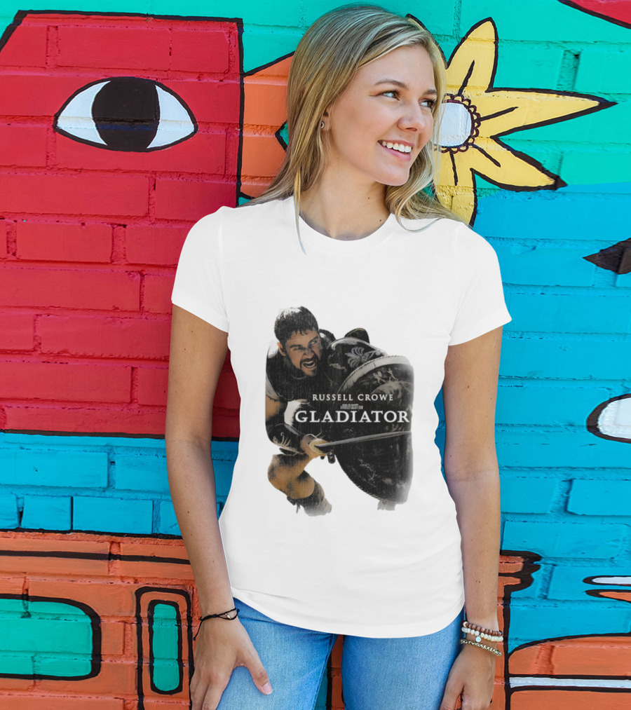 Russell Crowe Gladiator Ridley Scott Movie Character Shield Sword T-Shirt