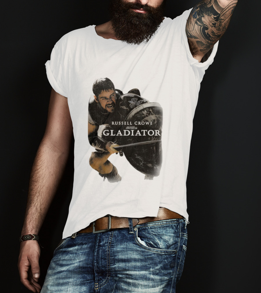 Russell Crowe Gladiator Ridley Scott Movie Character Shield Sword T-Shirt