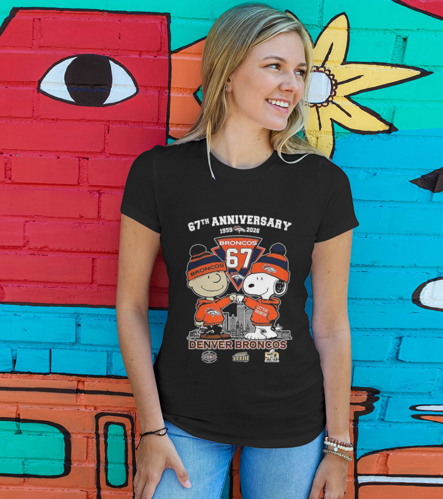 Charlie Brown Snoopy Denver Broncos 67th Anniversary 1959-2026 T-Shirt