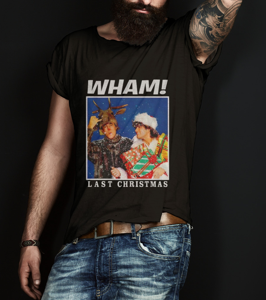 WHAM Last Christmas Festive Snow Scene With Presents And Reindeer Antlers T-Shirt