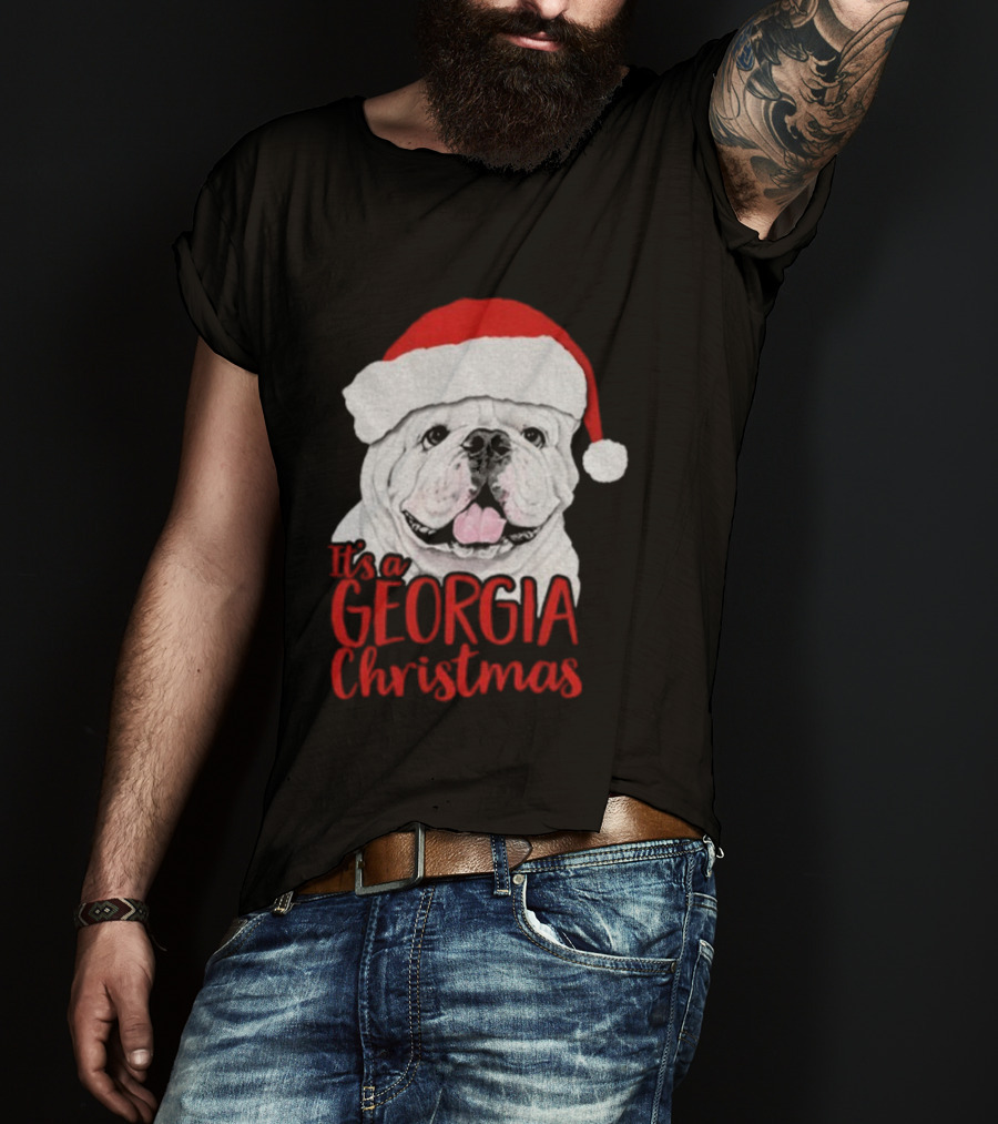 Georgia Bulldogs 2025 It's A Georgia Christmas Santa Bulldog T-Shirt