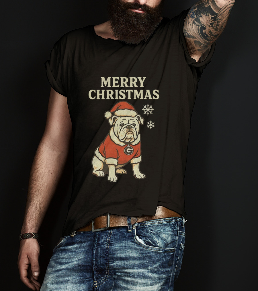 Merry Christmas Georgia Bulldogs Santa Bulldog Snowflakes T-Shirt