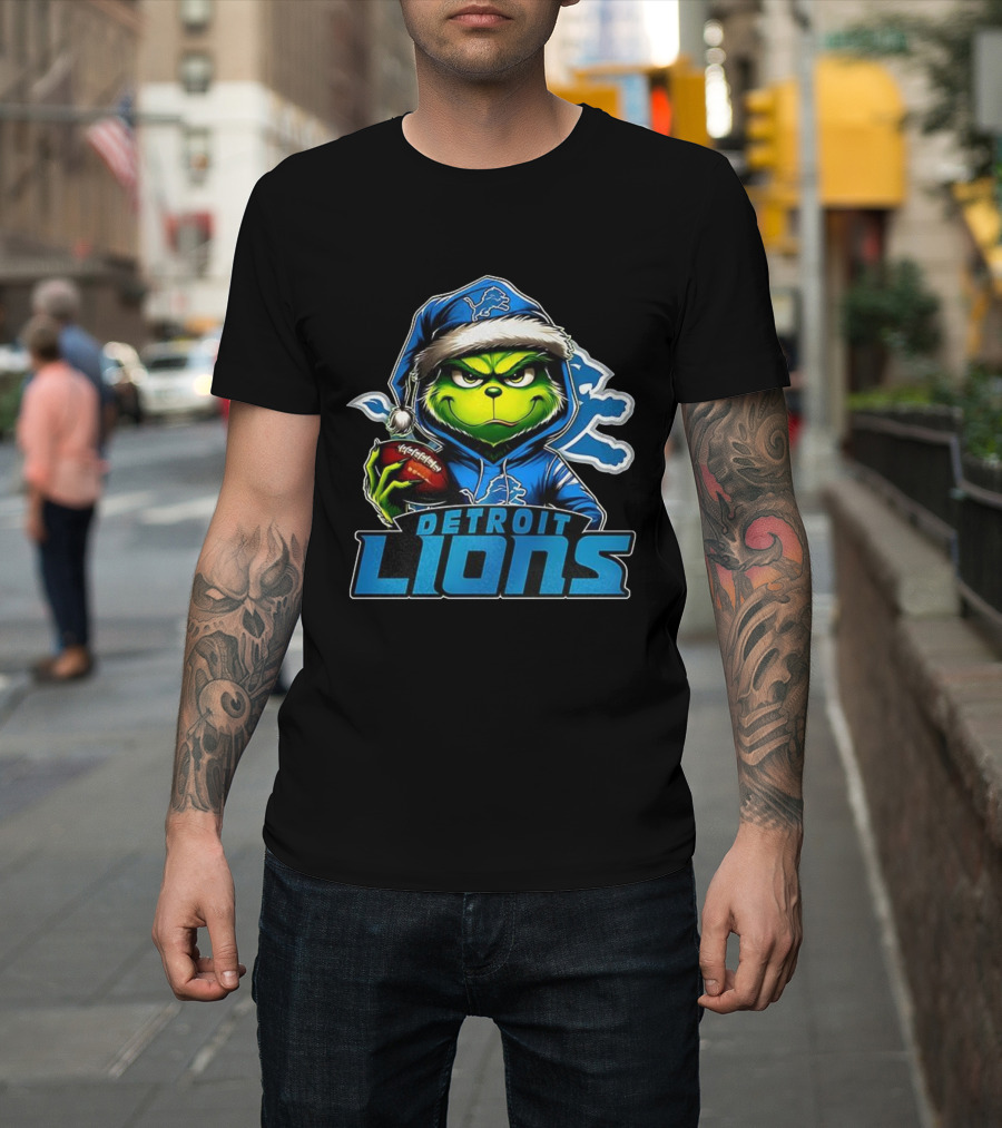 Detroit Lions NFL Grinch Christmas Football Theme T-Shirt