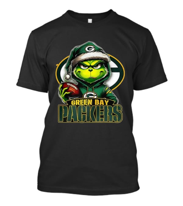 Green Bay Packers Grinch Santa Hat Christmas NFL Fan Gear T-Shirt
