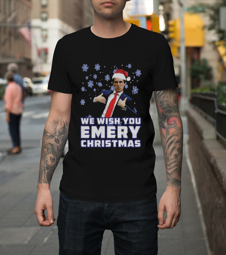 Unai Emery Santa Hat We Wish You Emery Christmas Holiday Design T-Shirt