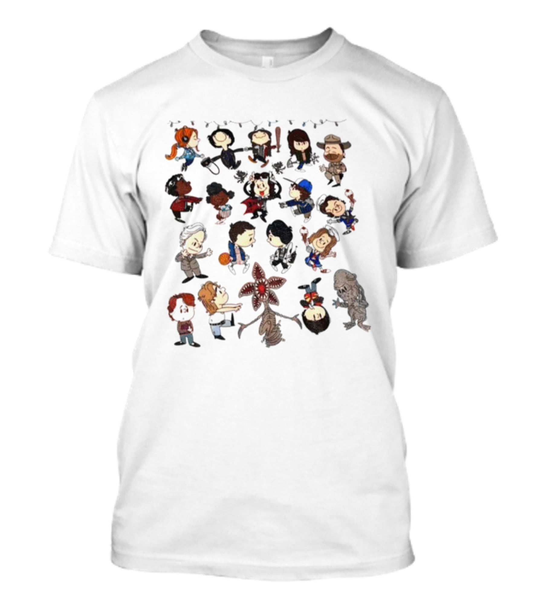 Stranger Things Season 5 Chibi Characters Eleven Mike Demogorgon Max Dustin And Hopper T-Shirt