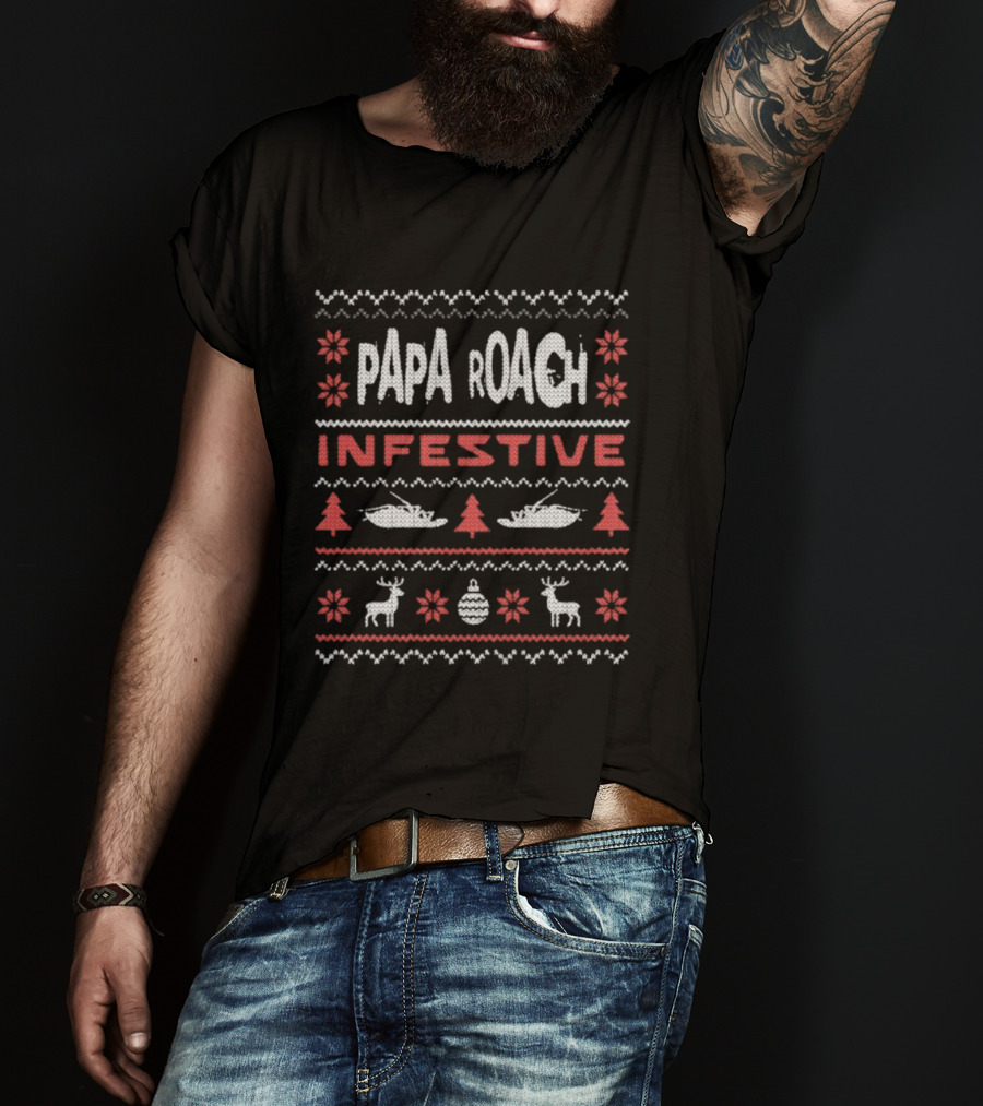 Papa Roach Infestive Ugly Christmas Holiday Festive Sweater Style T-Shirt