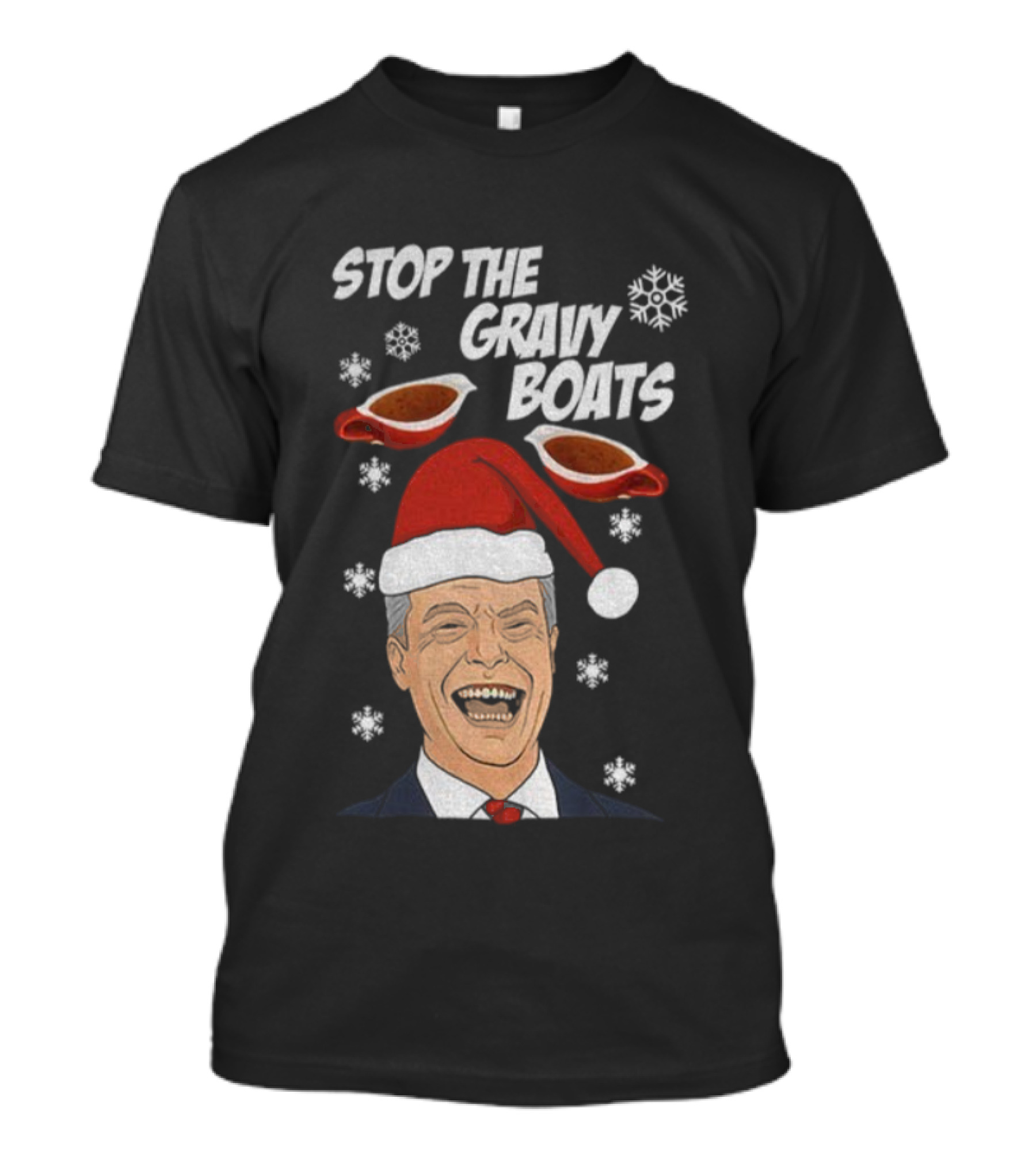 Stop The Gravy Boats Snowflakes Santa Hat Funny Christmas T-Shirt