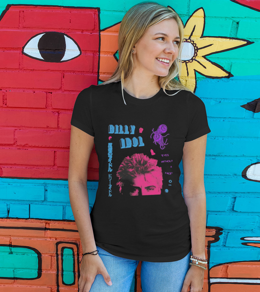 Billy Idol Eyes Without A Face Japanese Text Retro Style T-Shirt
