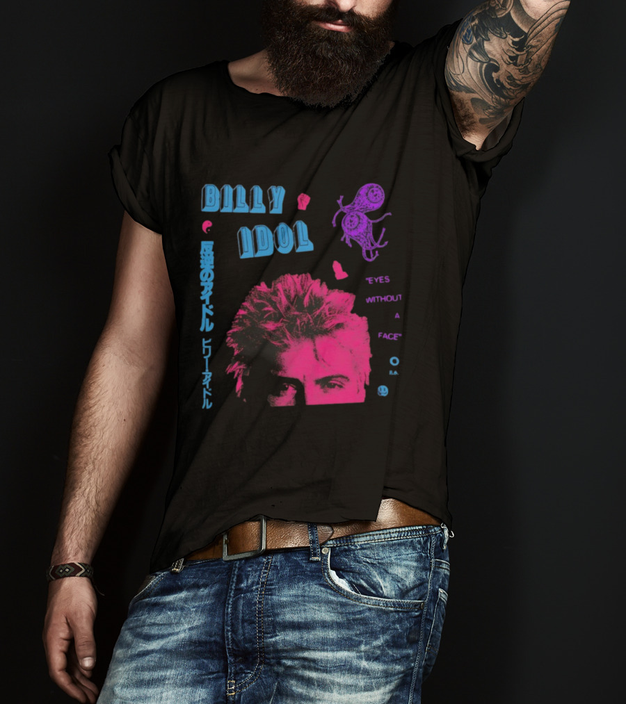 Billy Idol Eyes Without A Face Japanese Text Retro Style T-Shirt
