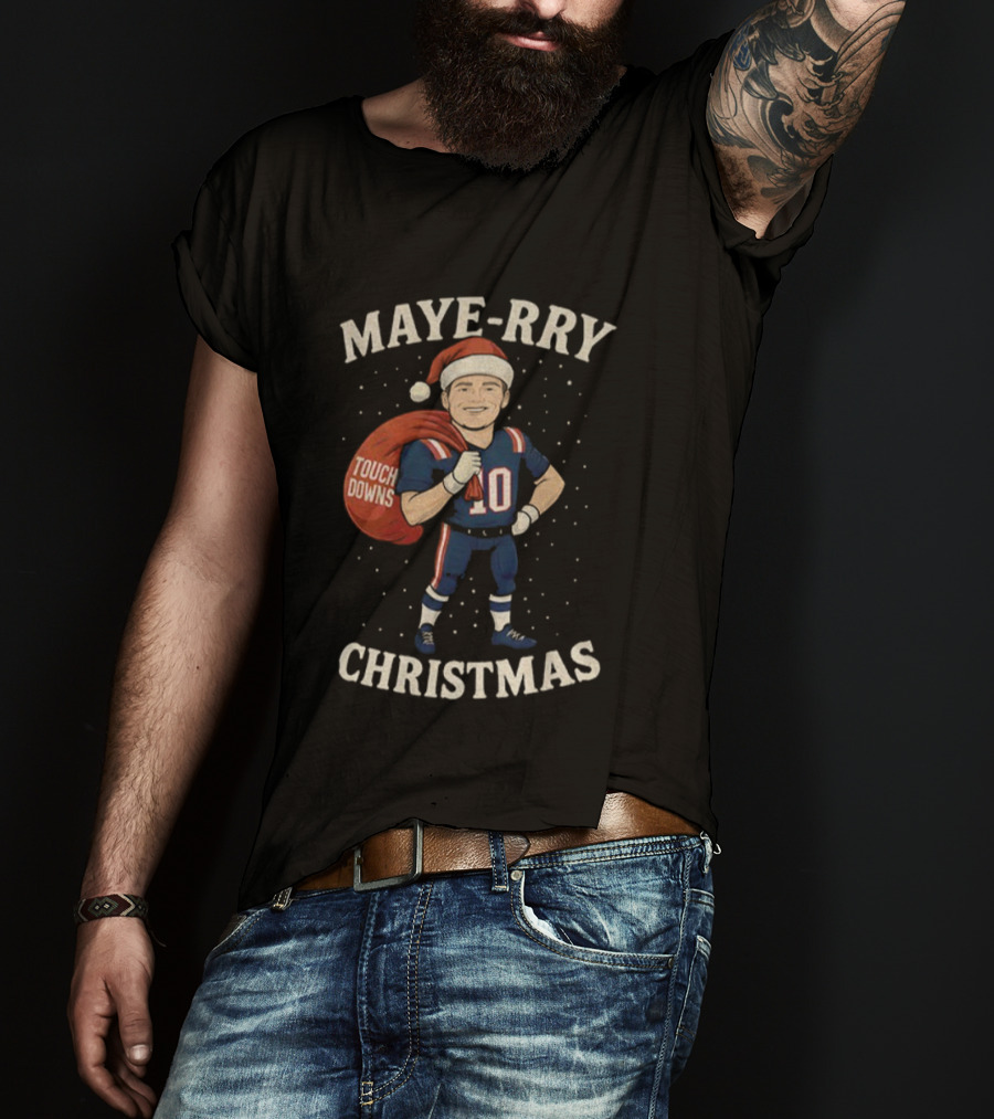 Maye-Rry Touchdowns Christmas Football Santa T-Shirt