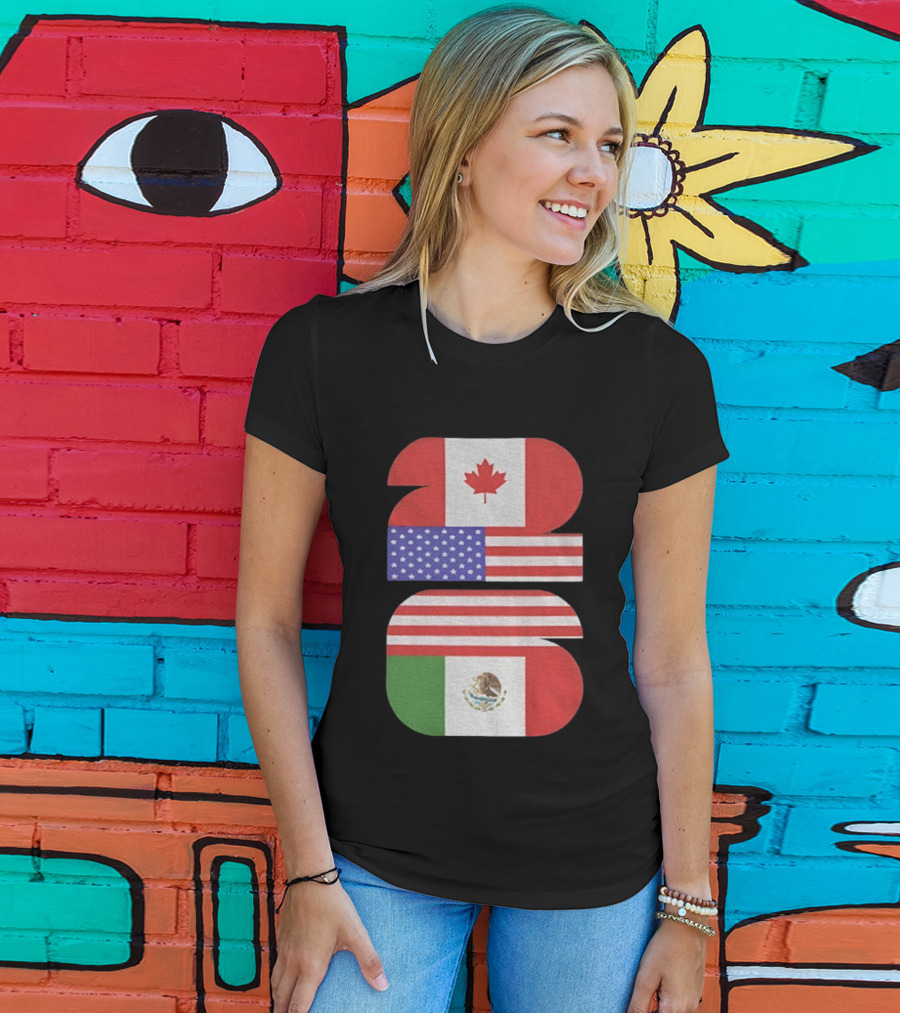 World Cup 2026 USA Canada Mexico Flag Design T-Shirt