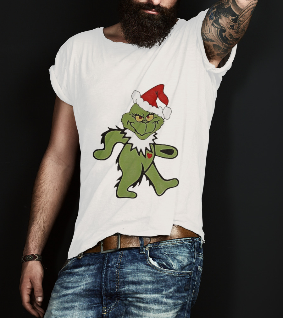 Grinch Wearing Santa Hat Dancing Bear Christmas T-Shirt