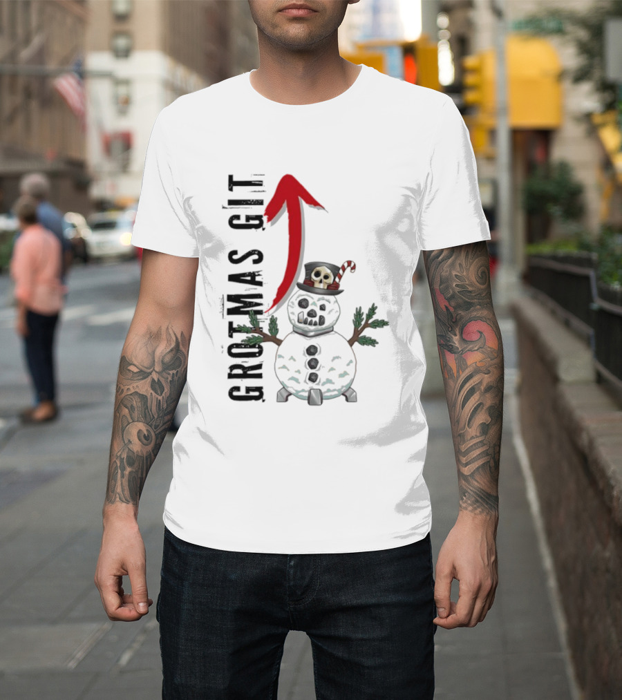 Red Gobbo Grotmas Git Snown Christmas Skull Snowman T-Shirt