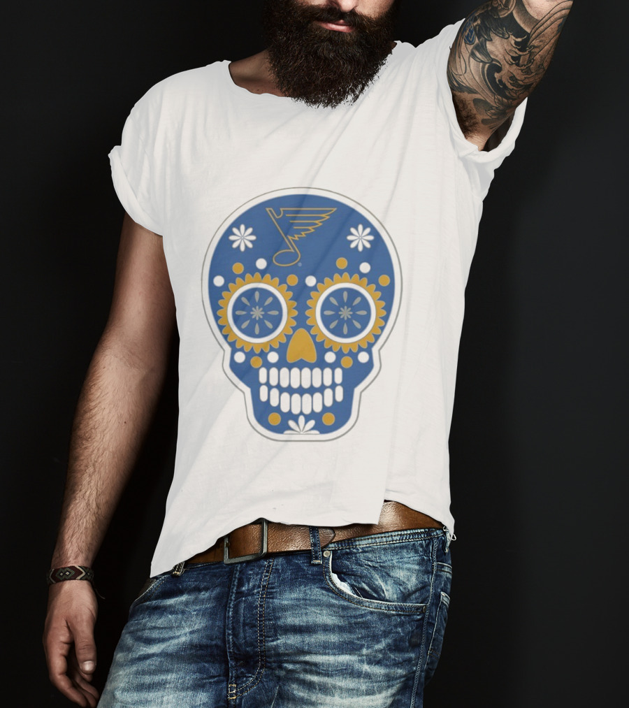 St. Louis Blues Sugar Skull Hockey Design T-Shirt
