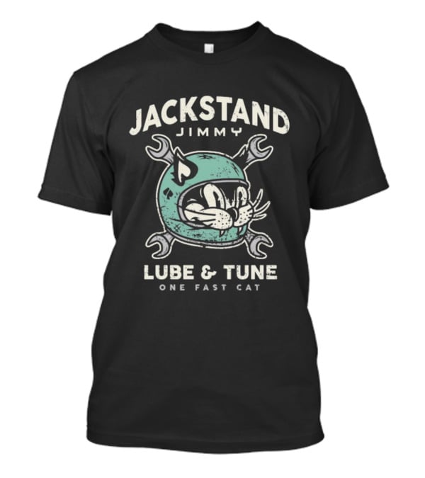 Jackstand Jimmy Lube & Tune One Fast Cat Helmet Wrench T-Shirt