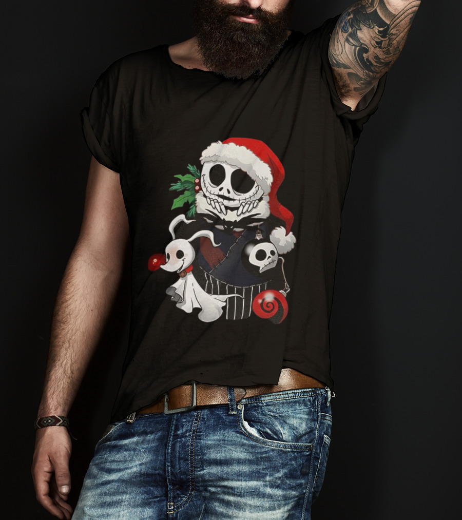 Jack Skellington Zero Santa Hat The Nightmare Before Christmas Holiday Stocking Stuffer T-Shirt