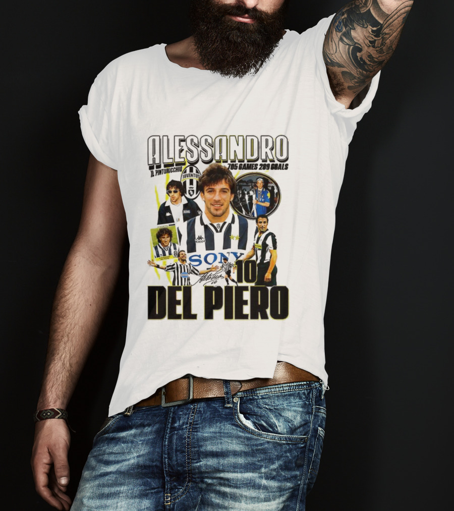 Alessandro Del Piero Juventus FC Sony 10 Retro 705 Games 289 Goals Signature T-Shirt