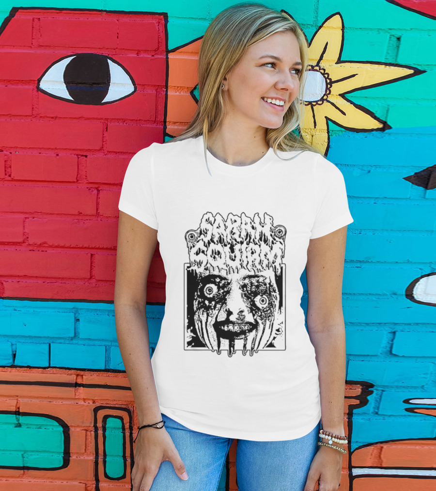 Sarah Squirm Horror Metal Face Graphic T-Shirt