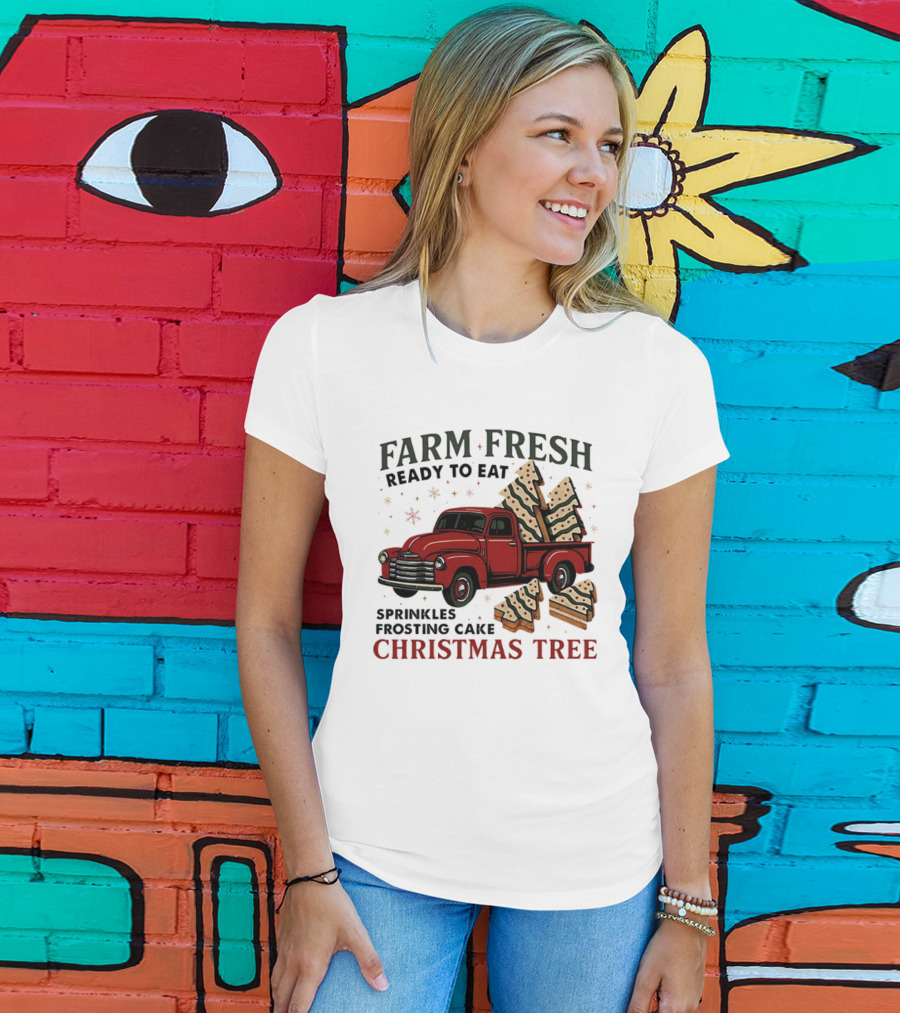 Farm Fresh Red Truck Christmas Tree Sprinkles Frosting Cake Ready To Eat T-Shirt