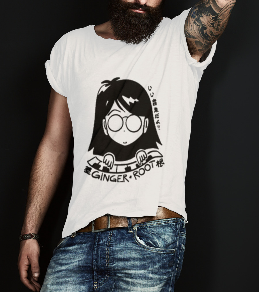 Ginger Root Cam Face Character Illustration T-Shirt