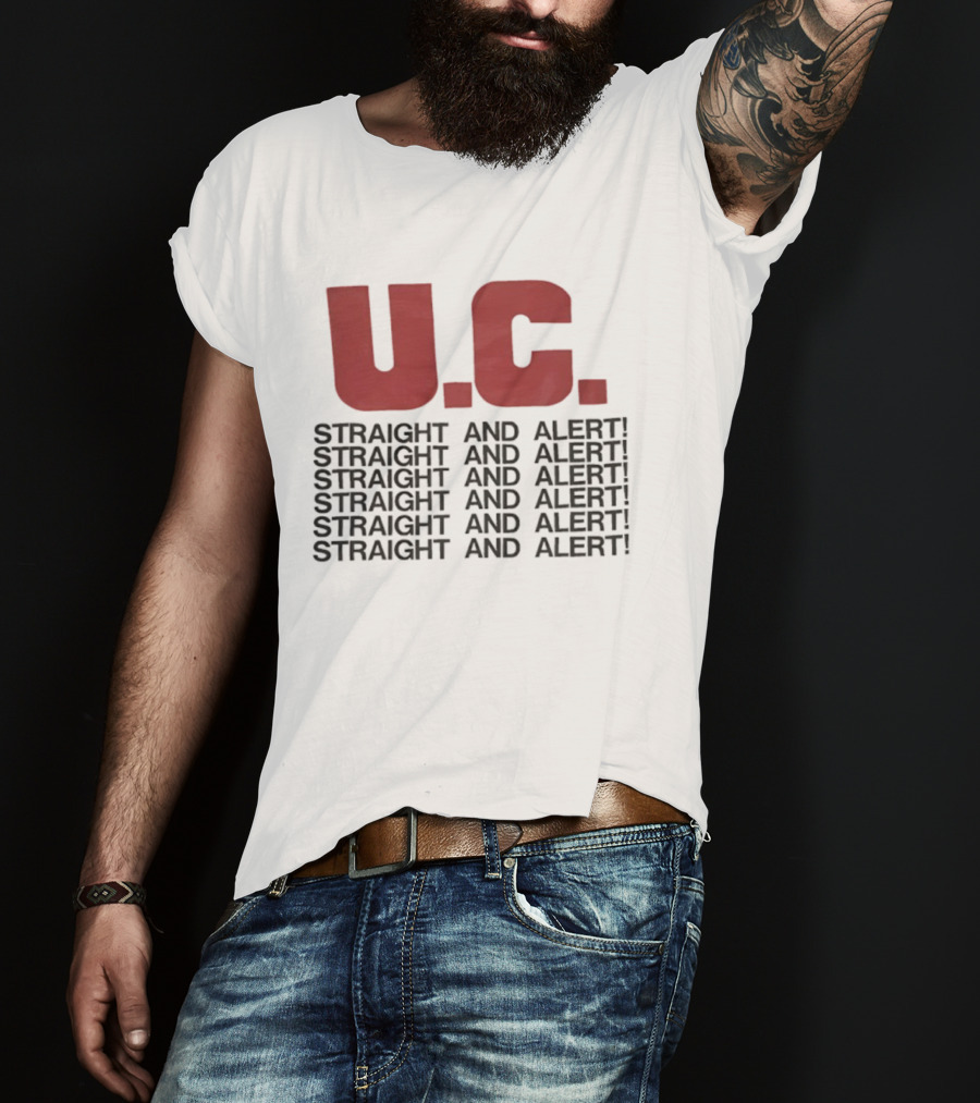 U.C. Straight And Alert Vintage Style Repeated Text Bold Red Black T-Shirt