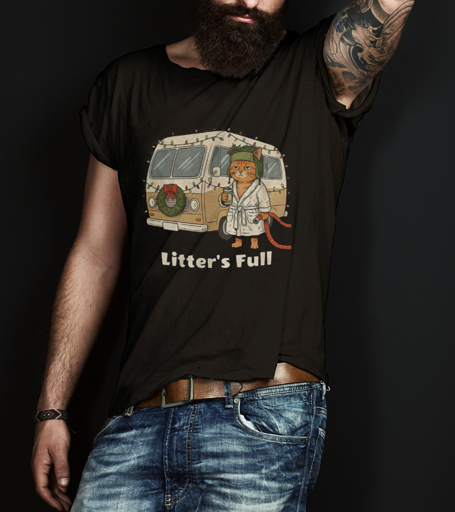 Litter's Full Christmas Cat In Holiday RV Scene T-Shirt