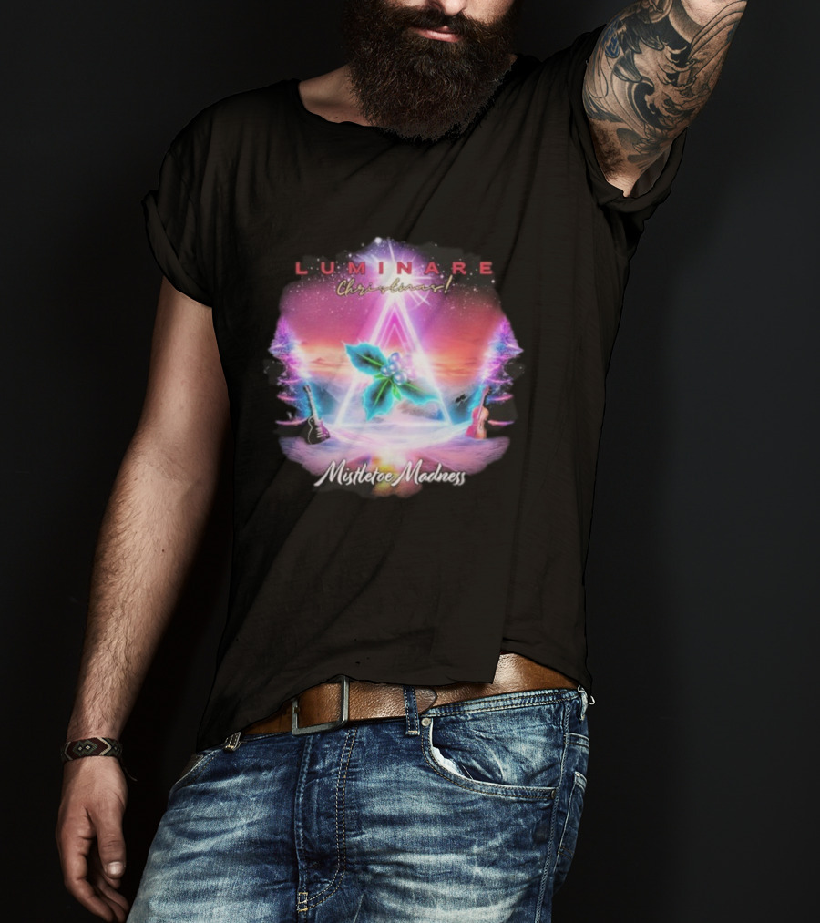 Luminare Christmas Mistletoe Madness Neon Triangle Guitar Violin T-Shirt