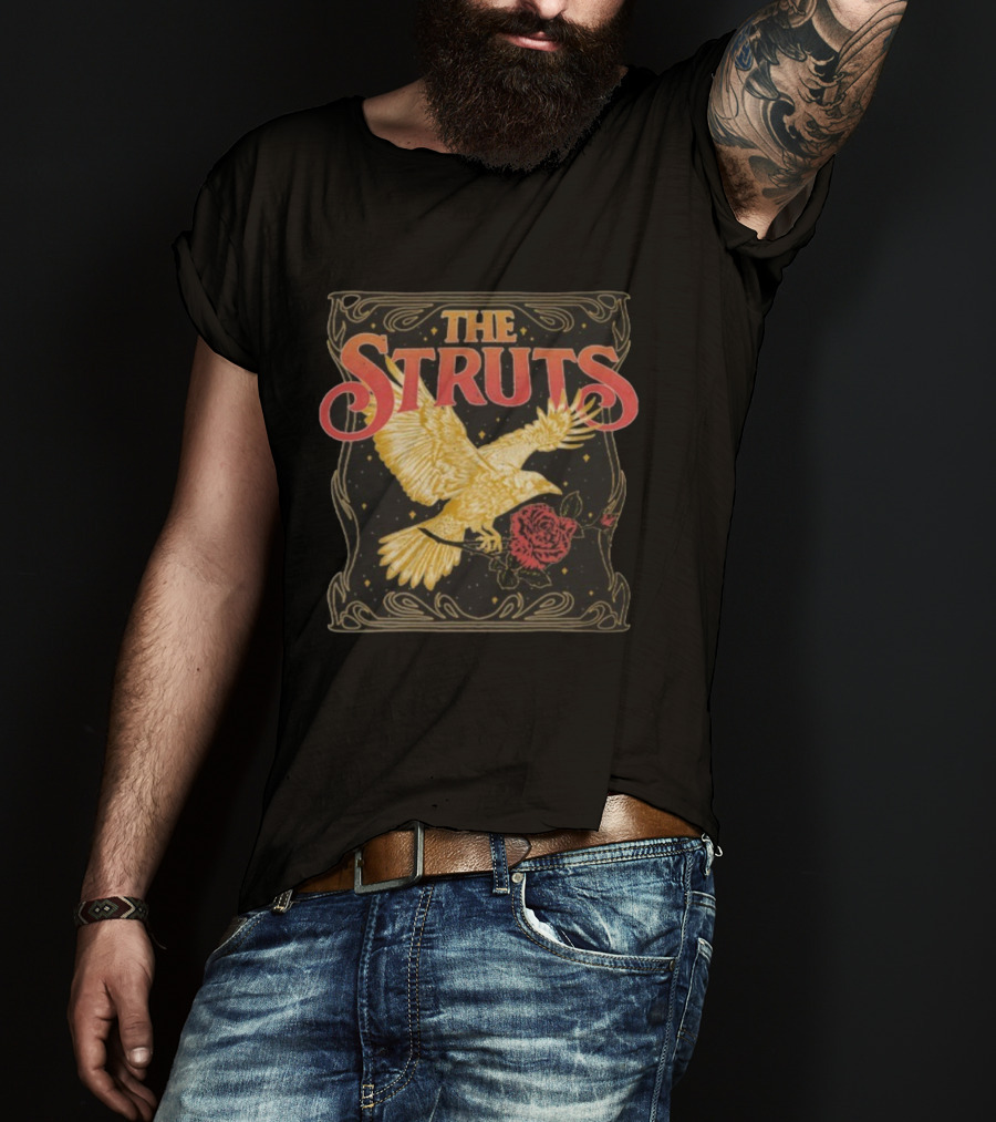 The Struts Golden Raven Holding Rose Vintage Art Deco Style T-Shirt
