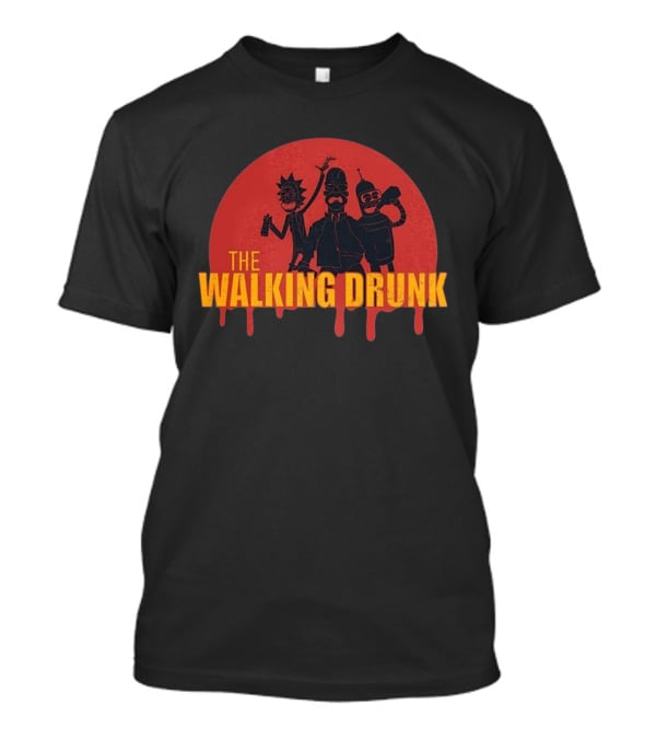 The Walking Drunk Cartoon Characters Funny Party Style T-Shirt
