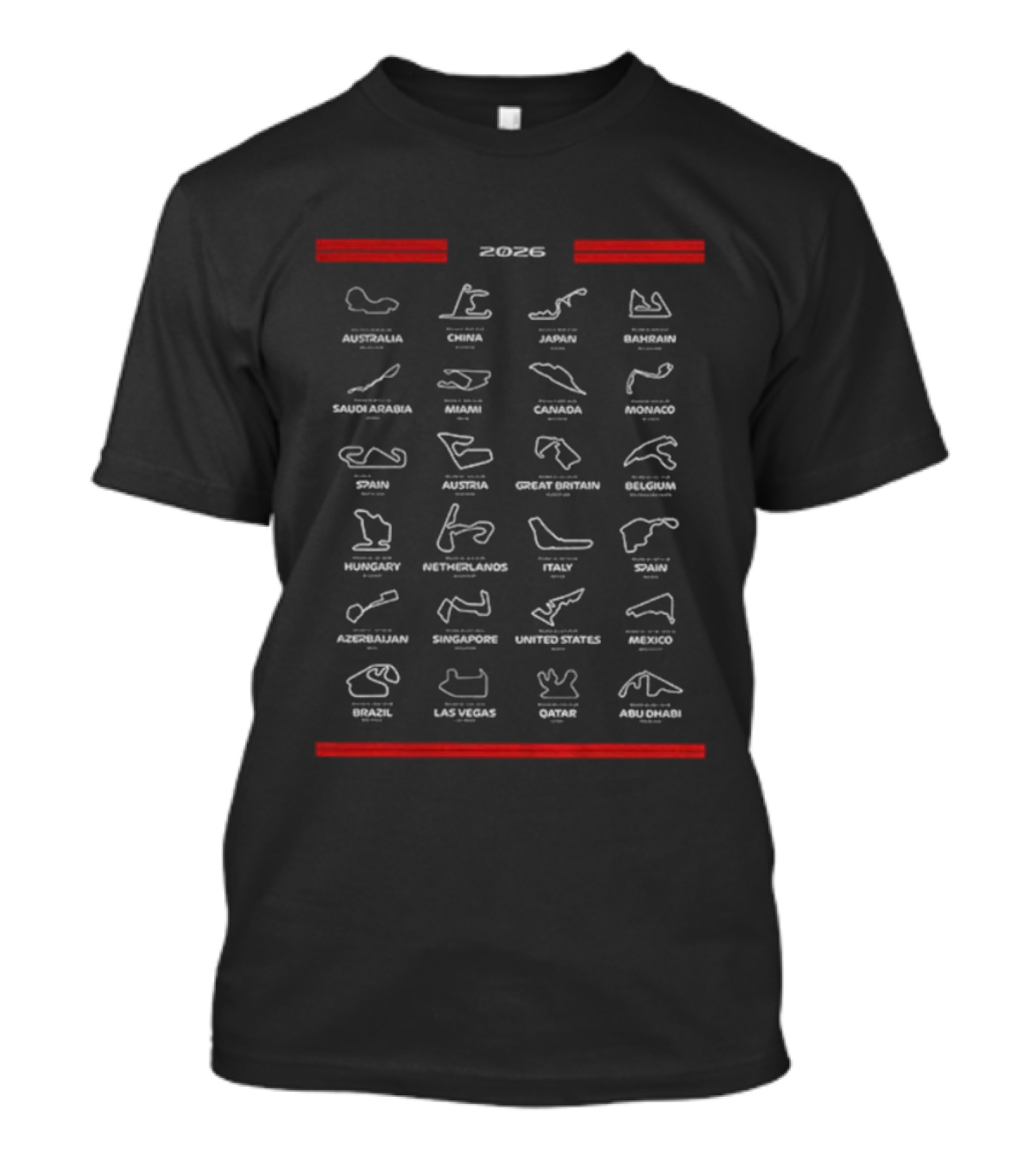 F1 2026 Season Formula One Racing Circuits Schedule With Track Layouts T-Shirt