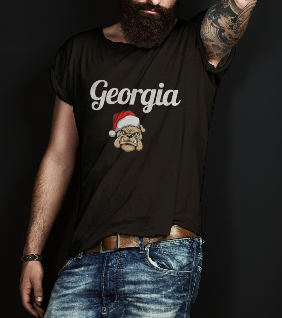 Georgia Christmas UGA Bulldog Santa Hat Mascot T-Shirt