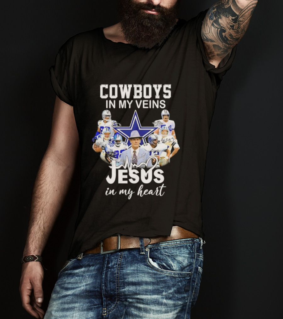 Cowboys In My Veins Jesus In My Heart Dallas Football Team Fans T-Shirt