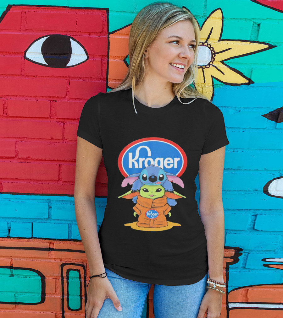 Kroger Baby Stitch And Baby Yoda Fun Illustration T-Shirt